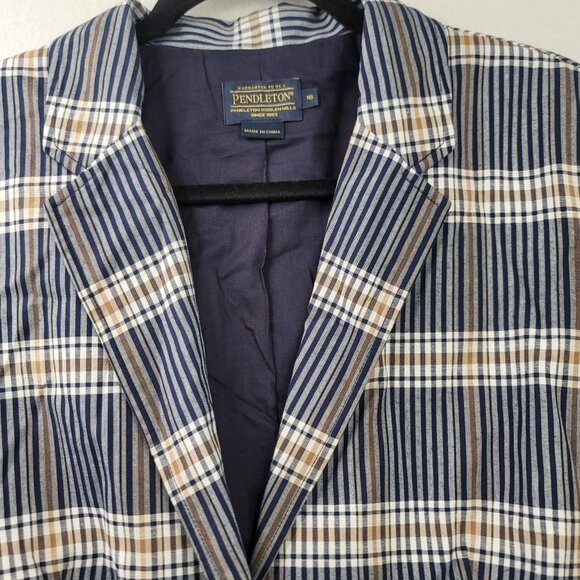 Pendleton Womens Navy Brown Plaid 2 Button Pockets Blazer Size 16 Academia - Picture 2 of 14